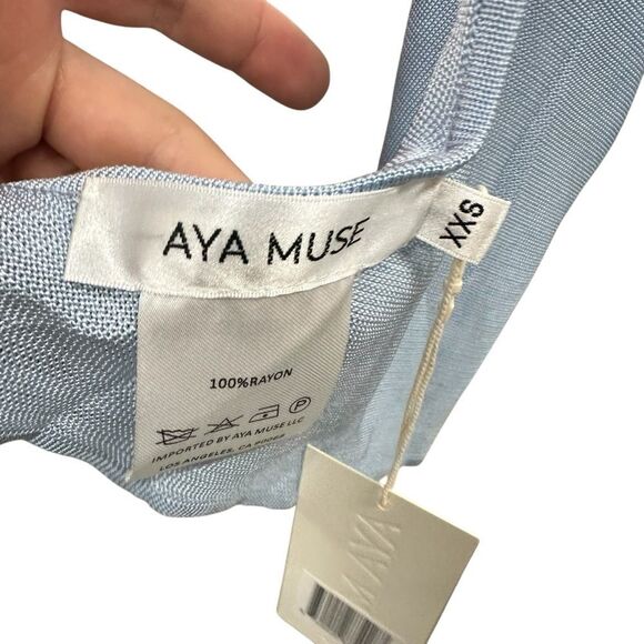 New Aya Muse Cinnabar Knit Tied Draped Halter Crop Top XXS Light Sky Blue - Picture 6 of 6